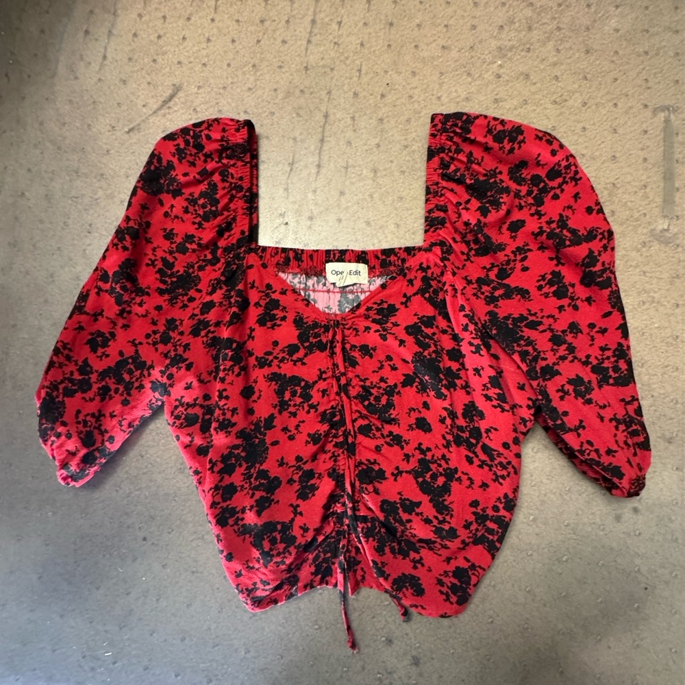 Red and Black Ruffled Blouse